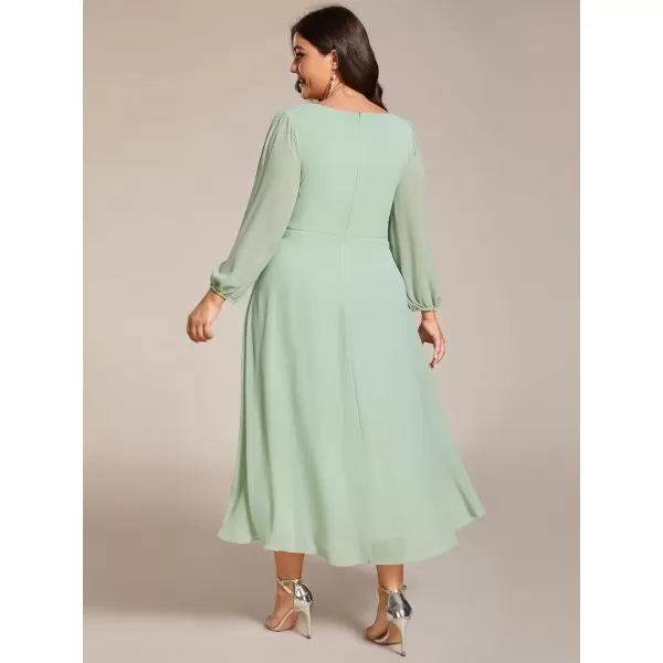 imageEverPretty Womens A Line Pleated V Neck Knee Length Plus Size Wedding Guest Dresses for Curvy Women 01926DAMint Green