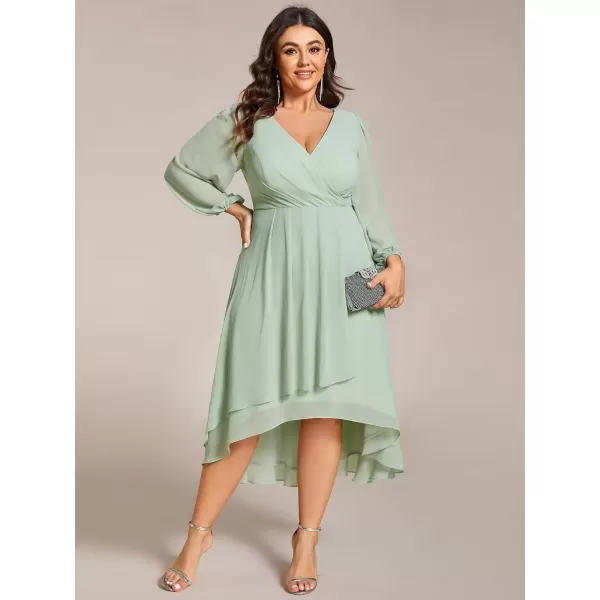 imageEverPretty Womens A Line Pleated V Neck Knee Length Plus Size Wedding Guest Dresses for Curvy Women 01926DAMint Green