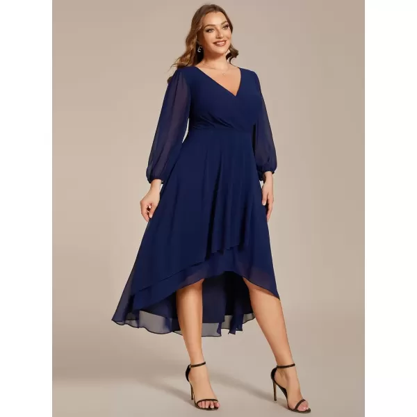 imageEverPretty Womens A Line Pleated V Neck Knee Length Plus Size Wedding Guest Dresses for Curvy Women 01926DANavy Blue