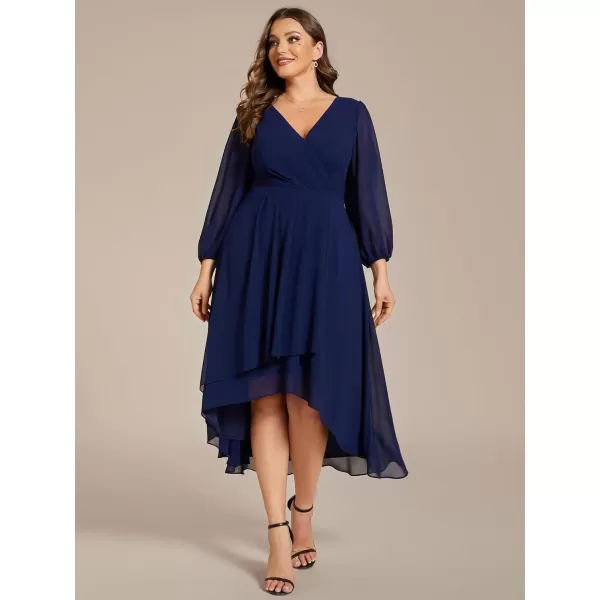 imageEverPretty Womens A Line Pleated V Neck Knee Length Plus Size Wedding Guest Dresses for Curvy Women 01926DANavy Blue