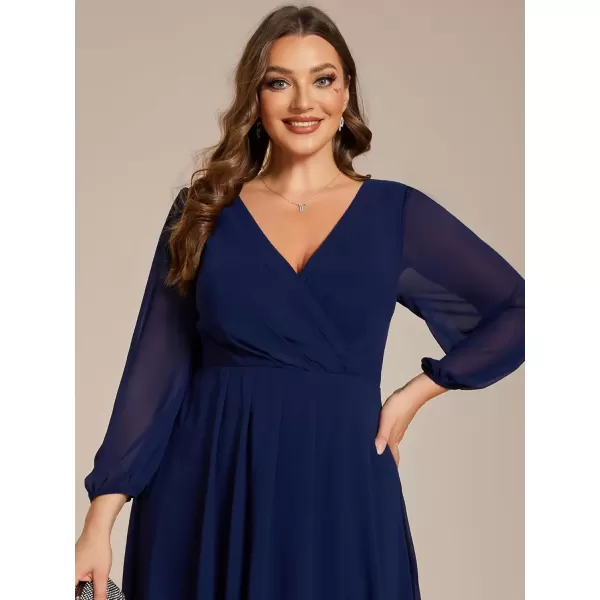 imageEverPretty Womens A Line Pleated V Neck Knee Length Plus Size Wedding Guest Dresses for Curvy Women 01926DANavy Blue