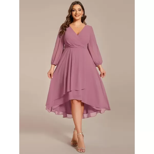 imageEverPretty Womens A Line Pleated V Neck Knee Length Plus Size Wedding Guest Dresses for Curvy Women 01926DAOrchid