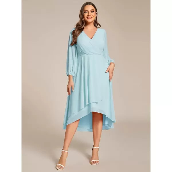 imageEverPretty Womens A Line Pleated V Neck Knee Length Plus Size Wedding Guest Dresses for Curvy Women 01926DASky Blue