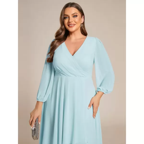 imageEverPretty Womens A Line Pleated V Neck Knee Length Plus Size Wedding Guest Dresses for Curvy Women 01926DASky Blue