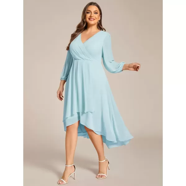 imageEverPretty Womens A Line Pleated V Neck Knee Length Plus Size Wedding Guest Dresses for Curvy Women 01926DASky Blue