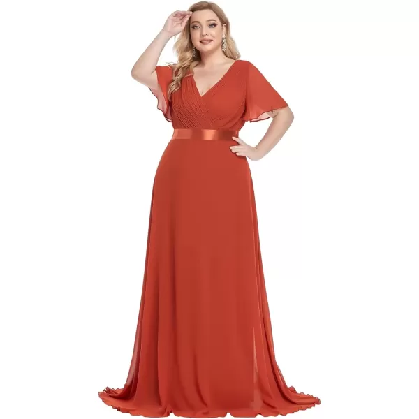 imageEverPretty Womens Double VNeck Formal Dresses Plus Size Bridesmaid Dress 09890PZBurnt Orange