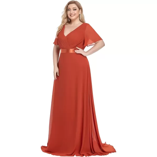 imageEverPretty Womens Double VNeck Formal Dresses Plus Size Bridesmaid Dress 09890PZBurnt Orange