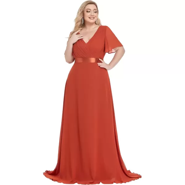 imageEverPretty Womens Double VNeck Formal Dresses Plus Size Bridesmaid Dress 09890PZBurnt Orange