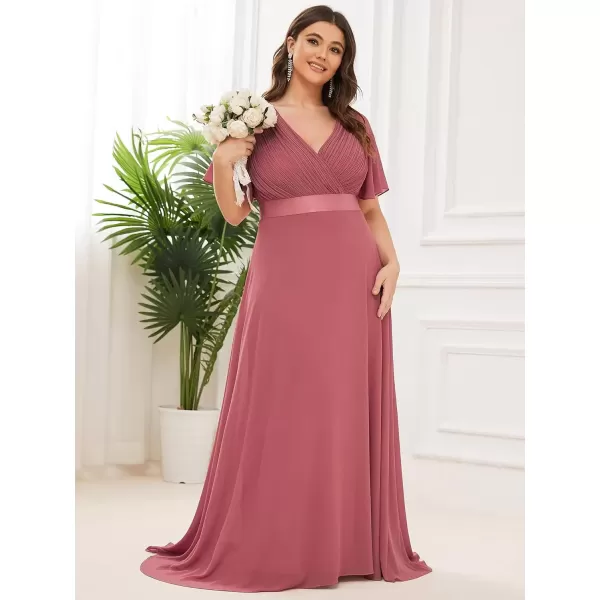 imageEverPretty Womens Double VNeck Formal Dresses Plus Size Bridesmaid Dress 09890PZCameo Brown