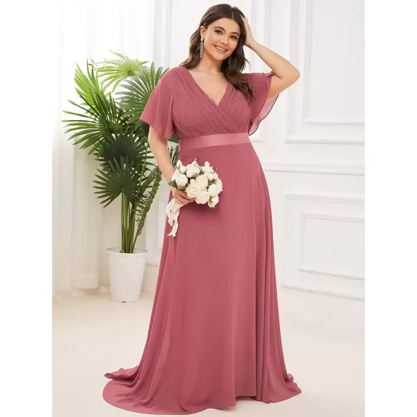 imageEverPretty Womens Double VNeck Formal Dresses Plus Size Bridesmaid Dress 09890PZCameo Brown