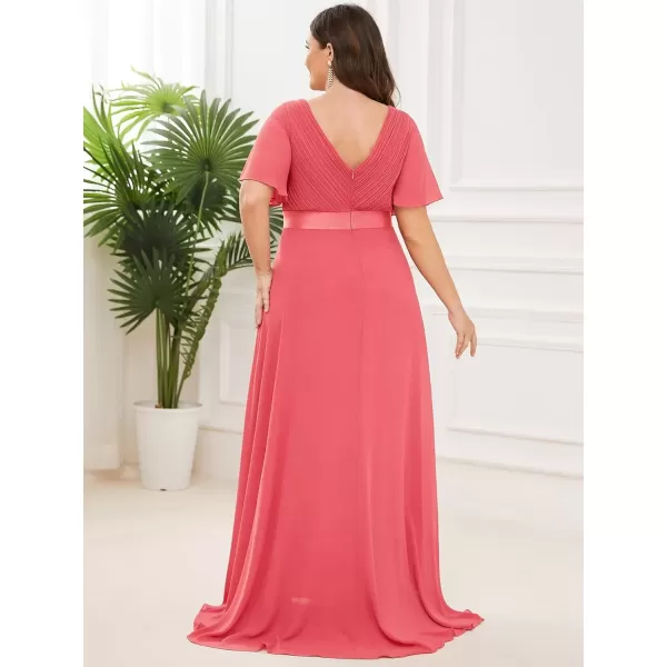 imageEverPretty Womens Double VNeck Formal Dresses Plus Size Bridesmaid Dress 09890PZCoral