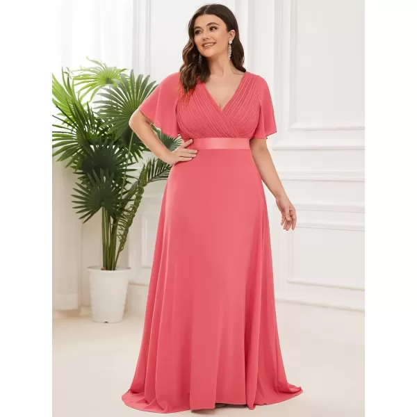 imageEverPretty Womens Double VNeck Formal Dresses Plus Size Bridesmaid Dress 09890PZCoral