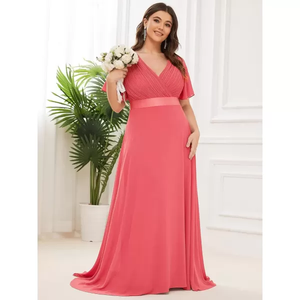 imageEverPretty Womens Double VNeck Formal Dresses Plus Size Bridesmaid Dress 09890PZCoral