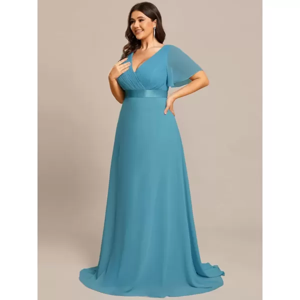 imageEverPretty Womens Double VNeck Formal Dresses Plus Size Bridesmaid Dress 09890PZJade Blue