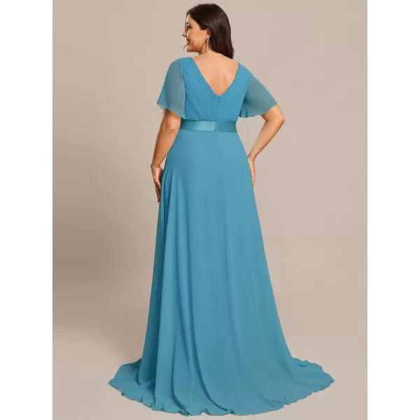 imageEverPretty Womens Double VNeck Formal Dresses Plus Size Bridesmaid Dress 09890PZJade Blue