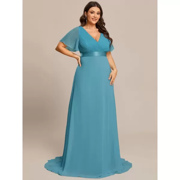 imageEverPretty Womens Double VNeck Formal Dresses Plus Size Bridesmaid Dress 09890PZJade Blue