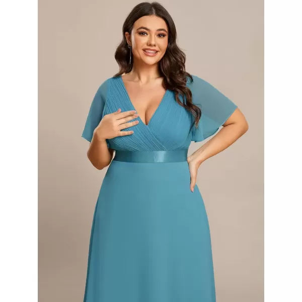 imageEverPretty Womens Double VNeck Formal Dresses Plus Size Bridesmaid Dress 09890PZJade Blue