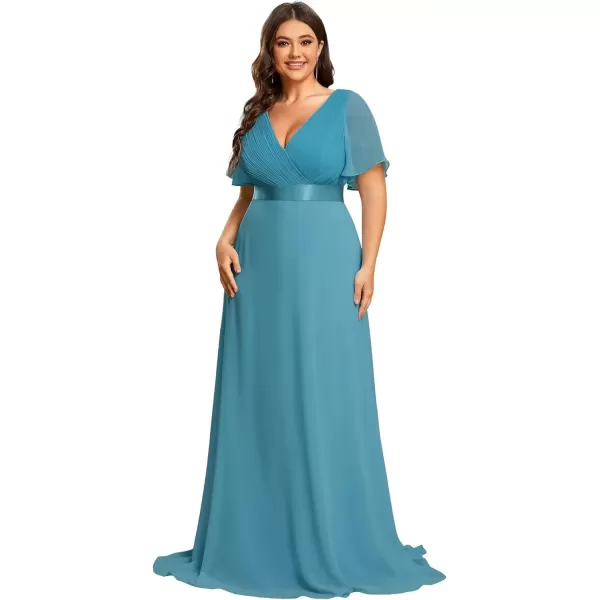 imageEverPretty Womens Double VNeck Formal Dresses Plus Size Bridesmaid Dress 09890PZJade Blue