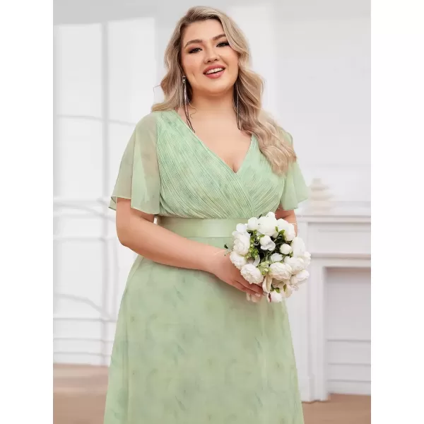 imageEverPretty Womens Double VNeck Formal Dresses Plus Size Bridesmaid Dress 09890PZLight Green Roses