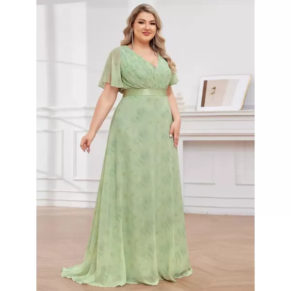 imageEverPretty Womens Double VNeck Formal Dresses Plus Size Bridesmaid Dress 09890PZLight Green Roses