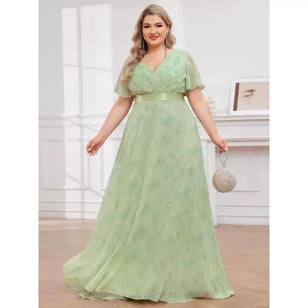 imageEverPretty Womens Double VNeck Formal Dresses Plus Size Bridesmaid Dress 09890PZLight Green Roses