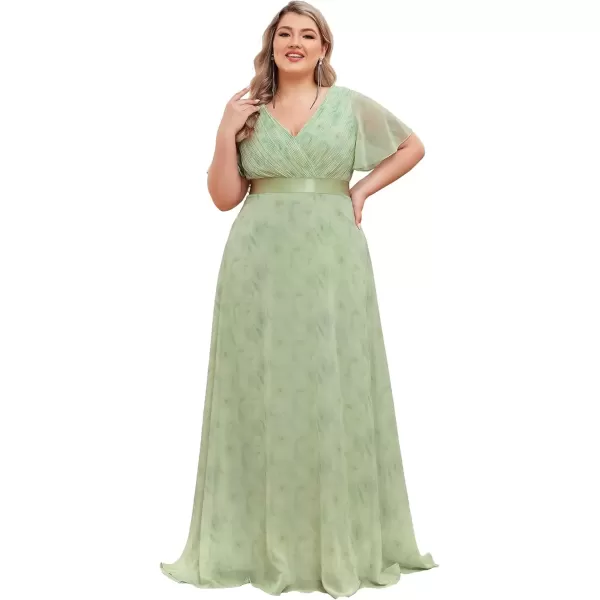 imageEverPretty Womens Double VNeck Formal Dresses Plus Size Bridesmaid Dress 09890PZLight Green Roses