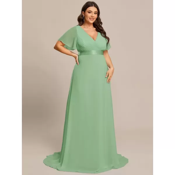 imageEverPretty Womens Double VNeck Formal Dresses Plus Size Bridesmaid Dress 09890PZSage Green