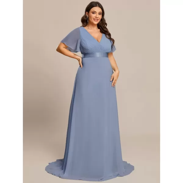 imageEverPretty Womens Double VNeck Formal Dresses Plus Size Bridesmaid Dress 09890PZSlate Blue