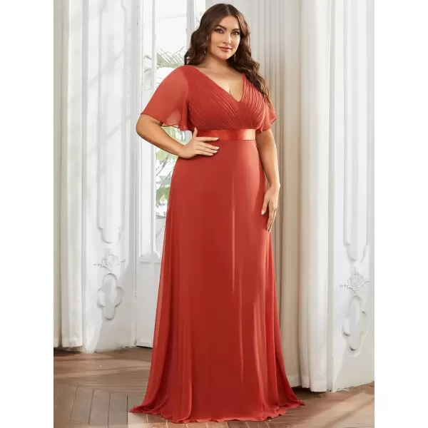 imageEverPretty Womens Double VNeck Formal Dresses Plus Size Bridesmaid Dress 09890PZVermilion