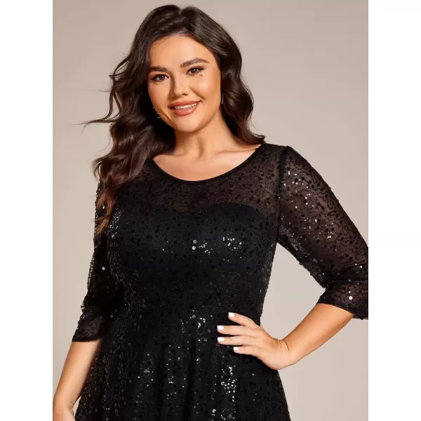 imageEverPretty Womens Fall Winter 34 Sleeves Sequin A Line Plus Size Midi Semi Formal Dresses Wedding Guest Dresses 02241DABlack