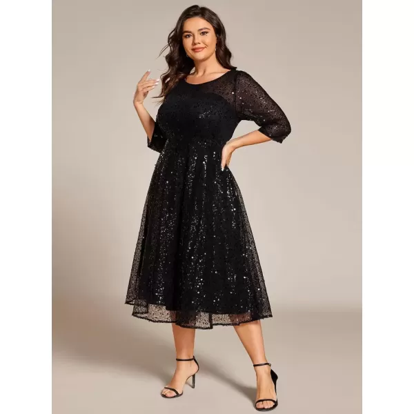 imageEverPretty Womens Fall Winter 34 Sleeves Sequin A Line Plus Size Midi Semi Formal Dresses Wedding Guest Dresses 02241DABlack