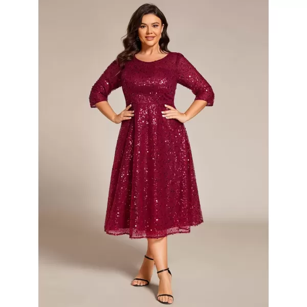 imageEverPretty Womens Fall Winter 34 Sleeves Sequin A Line Plus Size Midi Semi Formal Dresses Wedding Guest Dresses 02241DABurgundy