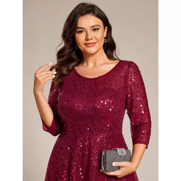 imageEverPretty Womens Fall Winter 34 Sleeves Sequin A Line Plus Size Midi Semi Formal Dresses Wedding Guest Dresses 02241DABurgundy