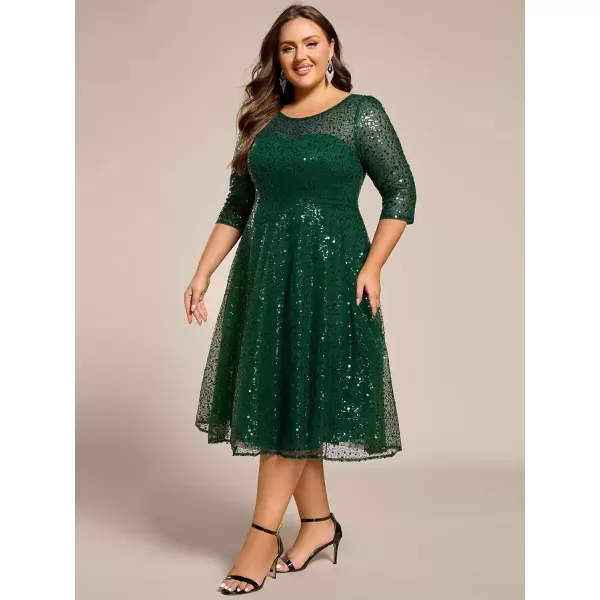 imageEverPretty Womens Fall Winter 34 Sleeves Sequin A Line Plus Size Midi Semi Formal Dresses Wedding Guest Dresses 02241DADark Green