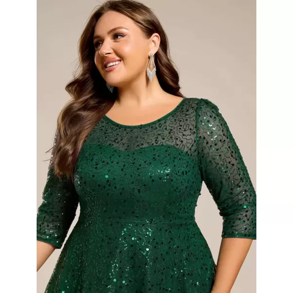 imageEverPretty Womens Fall Winter 34 Sleeves Sequin A Line Plus Size Midi Semi Formal Dresses Wedding Guest Dresses 02241DADark Green