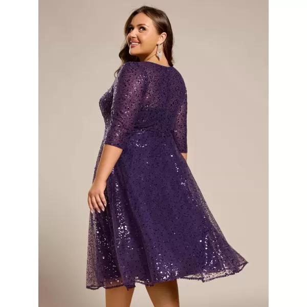 imageEverPretty Womens Fall Winter 34 Sleeves Sequin A Line Plus Size Midi Semi Formal Dresses Wedding Guest Dresses 02241DADark Purple