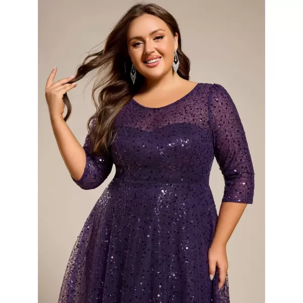 imageEverPretty Womens Fall Winter 34 Sleeves Sequin A Line Plus Size Midi Semi Formal Dresses Wedding Guest Dresses 02241DADark Purple