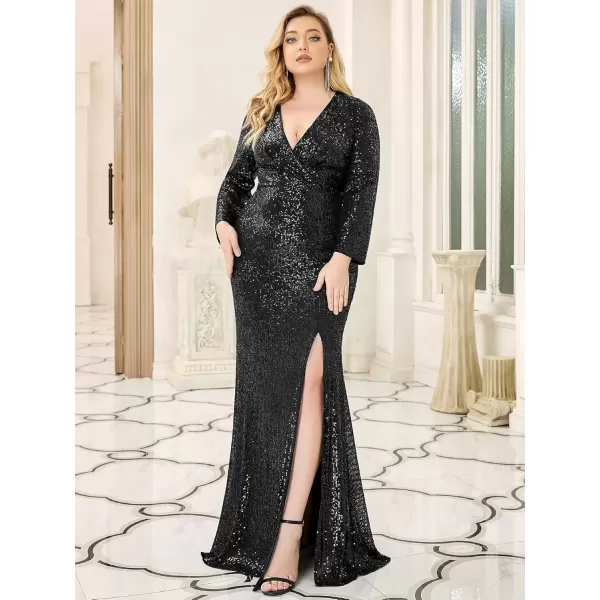 imageEverPretty Womens Plus Size Long Sleeve Slit Sequin Maxi Evening Dresses 0824PZUSABlack