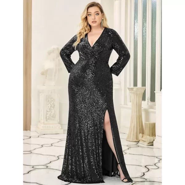 imageEverPretty Womens Plus Size Long Sleeve Slit Sequin Maxi Evening Dresses 0824PZUSABlack