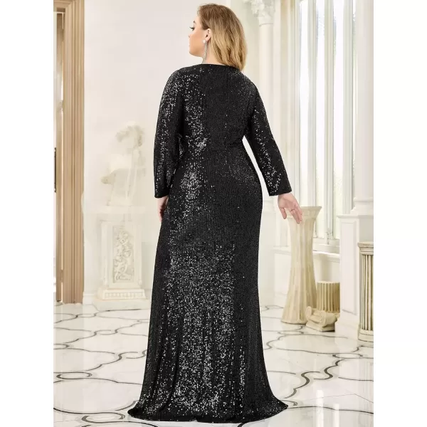 imageEverPretty Womens Plus Size Long Sleeve Slit Sequin Maxi Evening Dresses 0824PZUSABlack