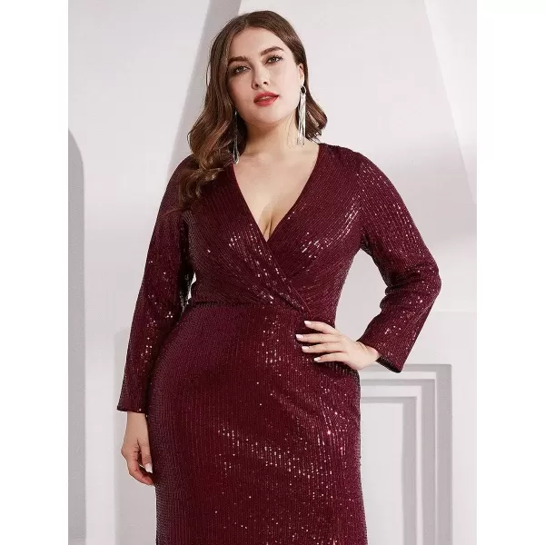 imageEverPretty Womens Plus Size Long Sleeve Slit Sequin Maxi Evening Dresses 0824PZUSABurgundy