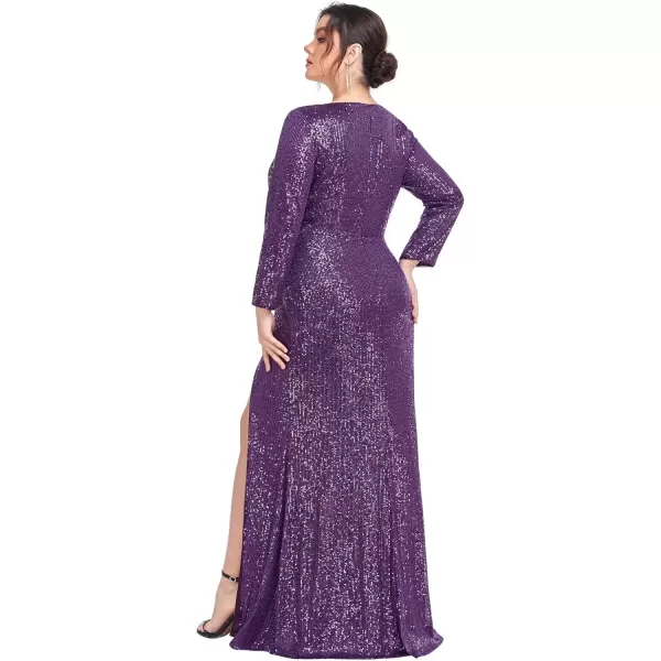 imageEverPretty Womens Plus Size Long Sleeve Slit Sequin Maxi Evening Dresses 0824PZUSADark Purple