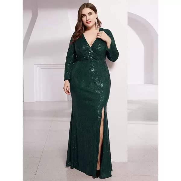 imageEverPretty Womens Plus Size Long Sleeve Slit Sequin Maxi Evening Dresses 0824PZUSAGreen