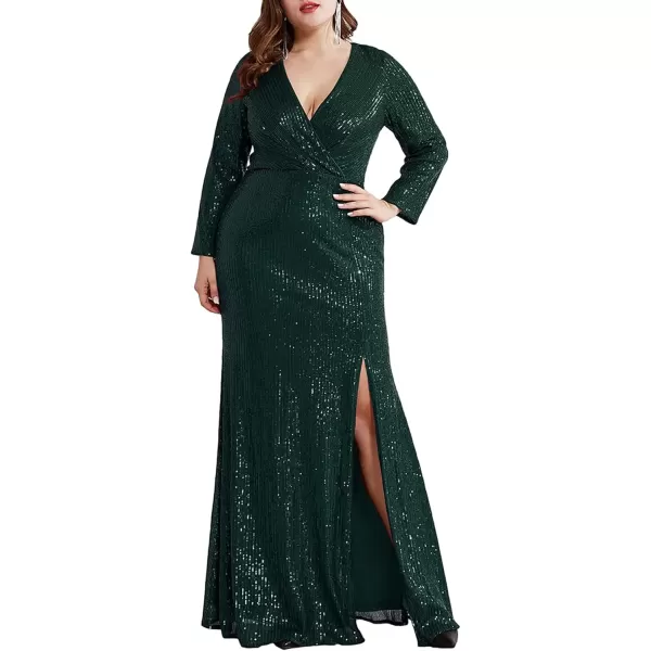 imageEverPretty Womens Plus Size Long Sleeve Slit Sequin Maxi Evening Dresses 0824PZUSAGreen