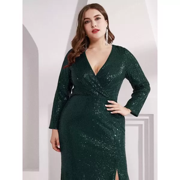 imageEverPretty Womens Plus Size Long Sleeve Slit Sequin Maxi Evening Dresses 0824PZUSAGreen