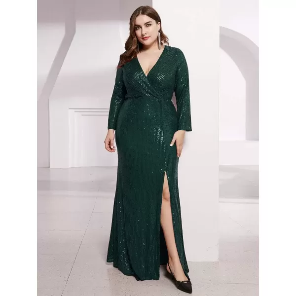 imageEverPretty Womens Plus Size Long Sleeve Slit Sequin Maxi Evening Dresses 0824PZUSAGreen