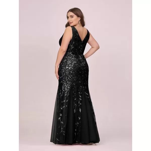 imageEverPretty Womens Plus Size Sequin Deep VNeck Sleeveless Bodycon Maxi Evening Prom Dress 07886PZUSABlack