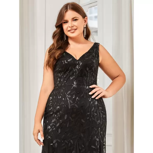 imageEverPretty Womens Plus Size Sequin Deep VNeck Sleeveless Bodycon Maxi Evening Prom Dress 07886PZUSABlack