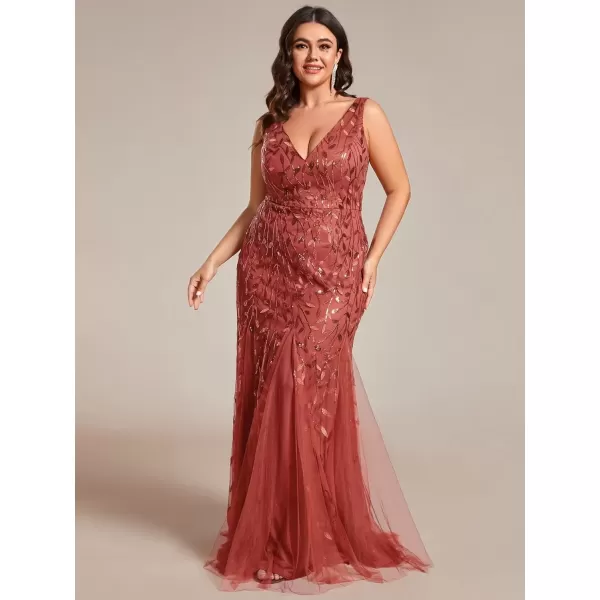 imageEverPretty Womens Plus Size Sequin Deep VNeck Sleeveless Bodycon Maxi Evening Prom Dress 07886PZUSABurnt Orange