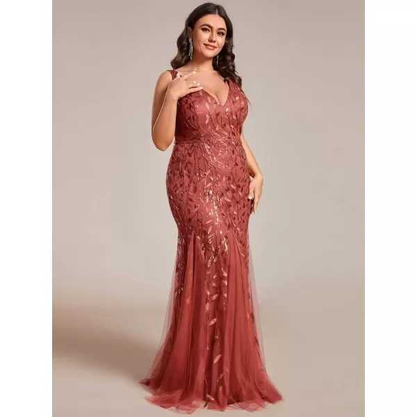 imageEverPretty Womens Plus Size Sequin Deep VNeck Sleeveless Bodycon Maxi Evening Prom Dress 07886PZUSABurnt Orange